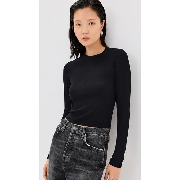 St. Agni Organic Cotton Soft Rib Long Sleeve Top in Black X-Small New Womens - Picture 10 of 12